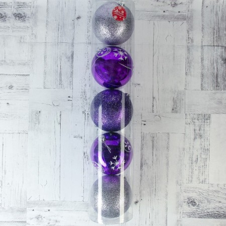 Set of balls plastic D-14 cm, 5 pcs "Barbara" silver-violet-1