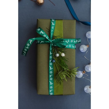 Satin tape "Deer", 15 mm, 23 ± 1 m, green color No. 56-2