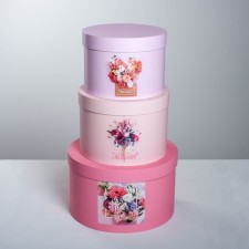 A set of boxes 3 in 1, gift packaging, “Flower treat”, 18 x 18 x 13–25 x 25 x 15 cm