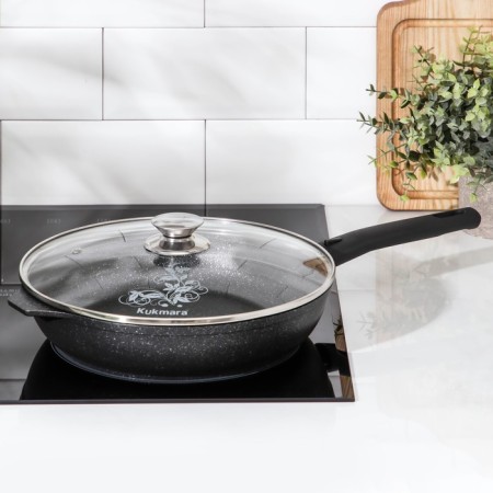 Pan, d = 26 cm, removable handle, glass cover, anti -stick coating, dark marble color-9