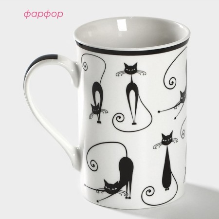 Porcelain share mug "Black Cat", 300 ml, white color-1