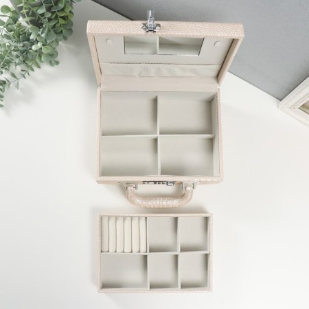 Casket to the leatherette for jewelry "Case. Crocodile leather" beige 18.5x24x9 cm-4