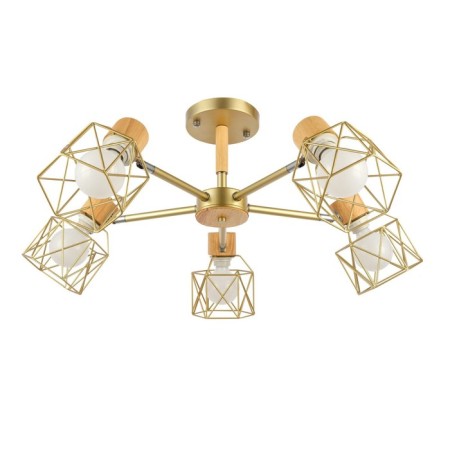 Ceiling EVOLUCE lamp. Sle110402-05. Stelitto. 5x40 watts, E27, 68x68x35 cm, golden color, light wood-8