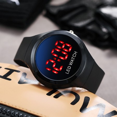 Men's washing watches, d-4.3 cm, silicone strap 23.5 cm, black