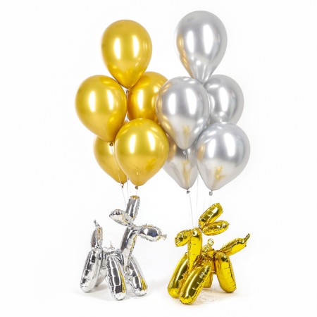 A set of balls "inflatable dogs", gold, silver, latex, foil, 12 pcs.-3