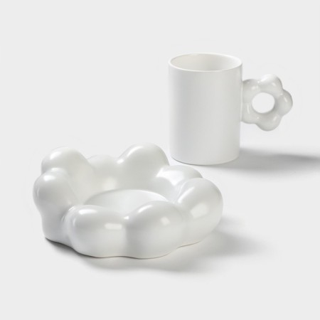 Coffee pair of ceramic "chamomile", 2 items: 260 ml mug, saucer d = 17 cm, white color-1