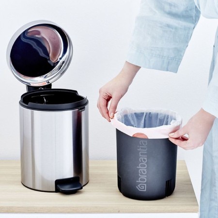 Brabantia Newcon bucket, plastic inner bucket, with a pedal, steel color, 5 liters-5