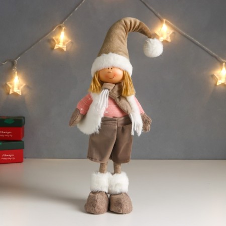 Interior doll "Boy in a white vest and beige cap" 48x10x15 cm