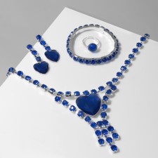 Set 4 objects: earrings, necklaces, bracelet, “heart” ring in circles, blue color in silver
