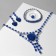 Set 4 objects: earrings, necklaces, bracelet, “heart” ring in circles, blue color in silver
