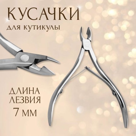 Manicure nippers for cuticle, double spring, 10 cm, blade length - 7 mm, on the blist, silver color