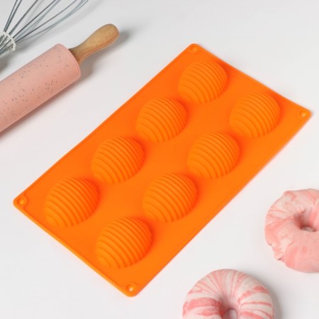 The form for baking shares “insects. Hive ”, silicone, 28 × 17 cm, 8 cells (4.5 × 5.5 × 3 cm), color mix-8