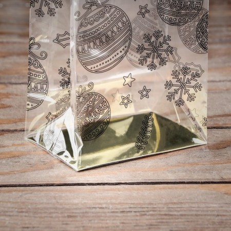 Package with a hard bottom of 11 x 7 x 53 cm gold "New Year's balls"-1