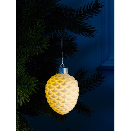 Christmas ball "bump" 6.5x6.5x8 cm, 1 LED, LR44X3 (in the set), T/white