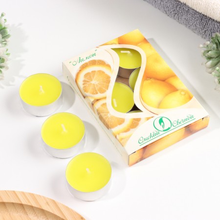 A set of tea candles aromatic "lemon", 3.8x1.6 cm, 3.5 hours, 12 g, 6 pieces