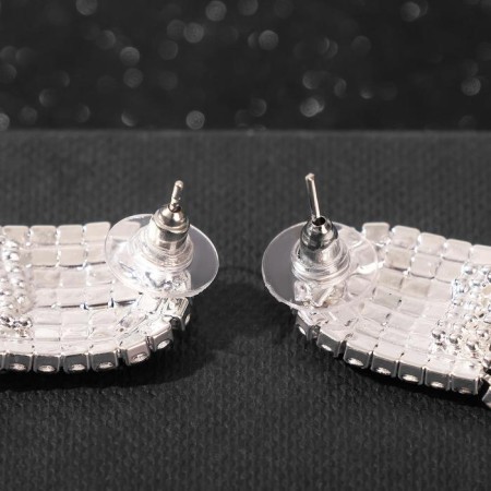 Hanging earrings with rhinestones "Hollywood" Waterfall, white color in silver, 8 cm-1