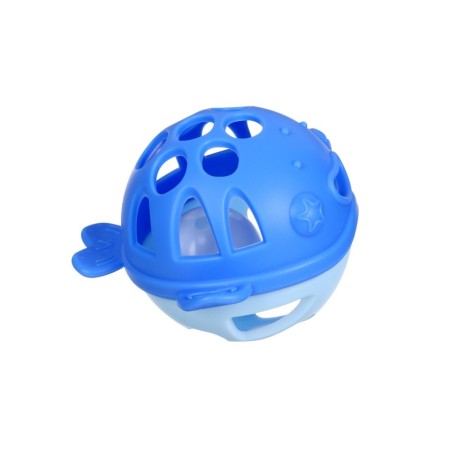 Silicone teether for teeth with a rattle "Fish", in the case, blue color, crumb I-6
