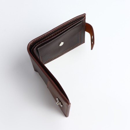 Male purse for magnet, department for cards, coins, brown color-4
