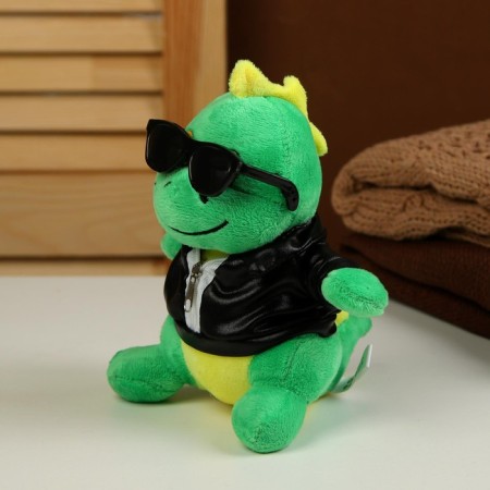 Soft toy "Dragon", in a black jacket and glasses, 15 cm, green color-3