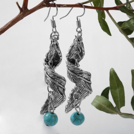 Earrings Assorted "History" a twisted feather, blue color in black silver-5