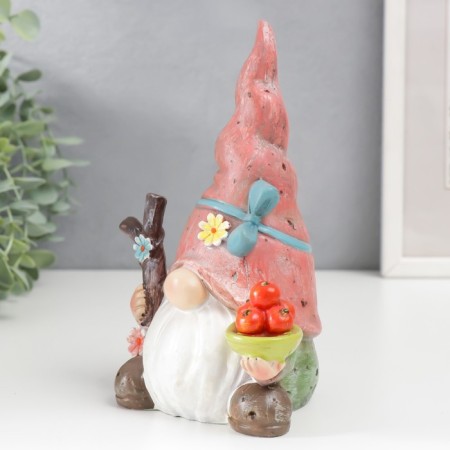 Polystone souvenir "Dwarf with apples in a pink cap" 17.5x12 cm-3