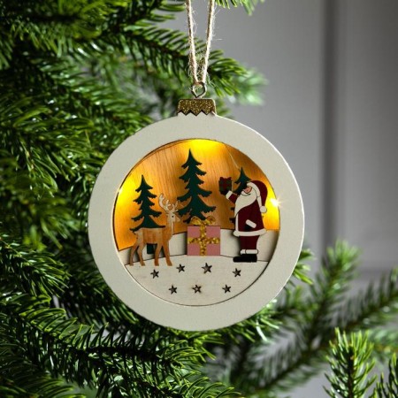Christmas tree toy "Ball with Santa Claus", from batteries, glow warm white