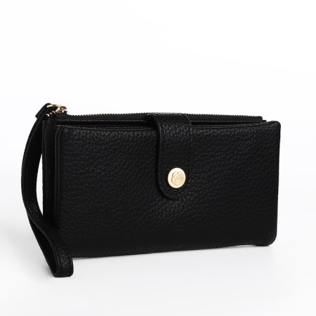 Women's wallet on the button, black color