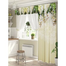 A set of curtains for windows with the balcony door 