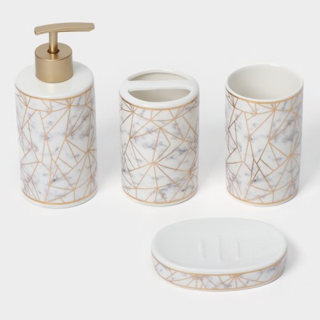 A set of accessories for the bathroom "Loft", 4 items (dispenser 250 ml, soap dish, 2 glasses), white color-1