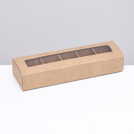 Box for 5 sweets with a shell, with a window, with thin dividers, craft 21x5x3.3 cm-1