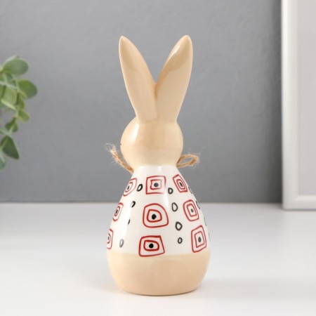 Souvenir Ceramics "Rabbit Sleeping. Karakuli" White-beige with red drawings 7x6.5x16.7 cm-2