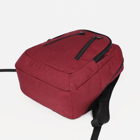 A backpack with a zipper, "saxi", an outer pocket, burgundy color-5