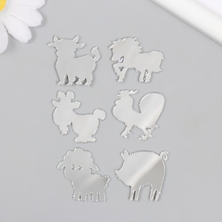 Decor for creativity plastic mirror "animals on the farm" set 6 pcs