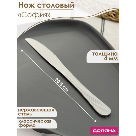A stainless steel knife of the Sofia shade, length 20.8 cm, thickness 4 mm