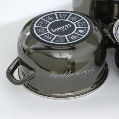 Set of pots "metallic", 3 subjects: 2.1 l, 3.1 l, 4 l, covers, induction, black color-2