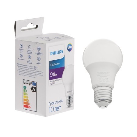 LED LED Philips Ecohome Bulb 840, E27, 9 W, 4000 K, 720 lm, pear