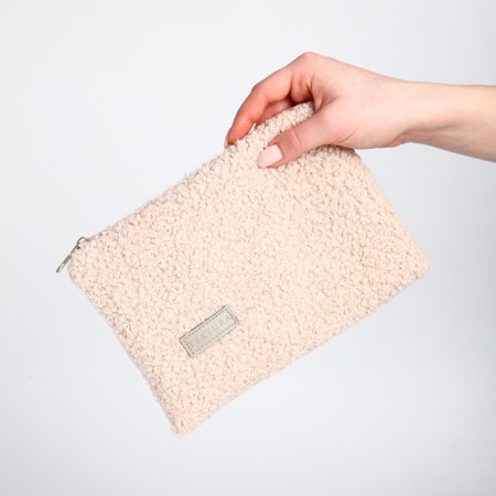 Cosmetic bag with lightning, textura, beige color-8
