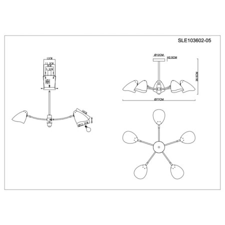 Ceiling EVOLUCE lamp. Sle103602-05. Satta. 5x40 watts, E14, 77x77x36.5 cm, black color, gold-12