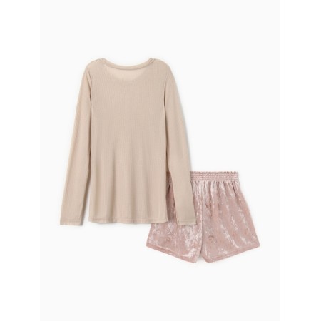 Home Home (Longsliv and Shorts) KAFTAN "velvet" set, 44-46, roses/beige-12