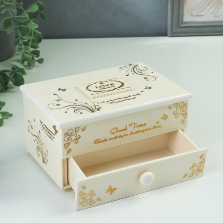 Musical mechanical musical "White chest of drawers with a golden pattern" 15.5x10.7x8.5 cm-2