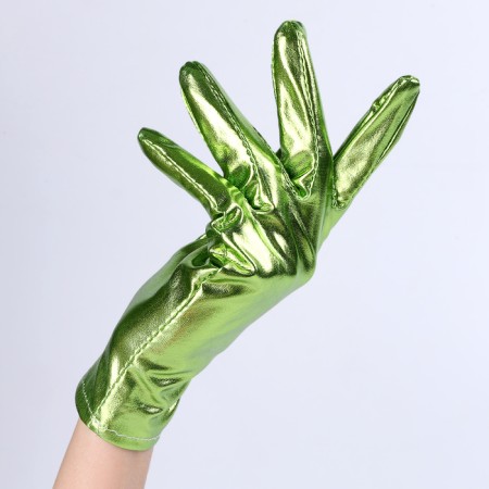 Carnival accessories- gloves, green metallic, artificial leather-2