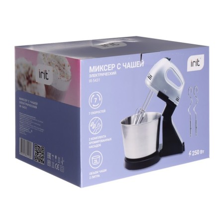 IRIT IR-5431 mixer, 250 watts, 2 l, 7 speeds, 4 nozzles, silver-11