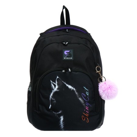 Youth backpack, 42 ​​x 31 x 13 cm, ergonomic back, Stavia "Shiny Cat", black-2