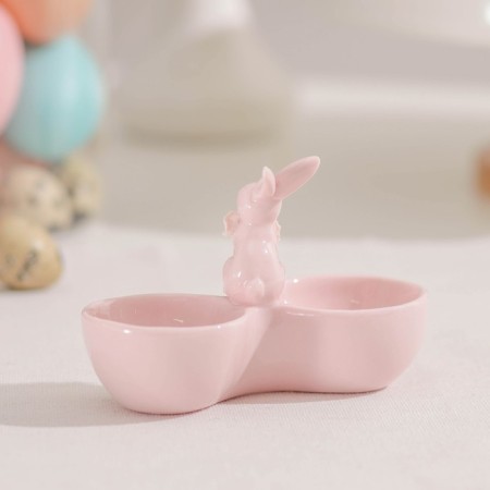 Menzhitsa ceramic 2 cells "Rabbit", 11.5 × 5.5 × 8 cm, pink color-1