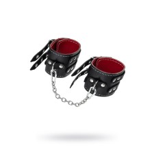 Shackles with two belts and a red lining Pecado BDSM, leather, black