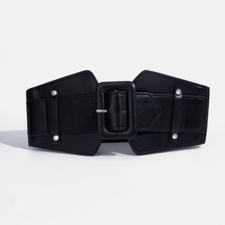 Women's belt, width 7.5 cm, metal buckle, black color
