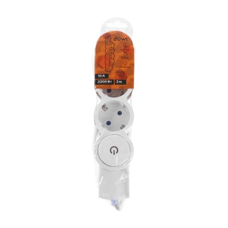 Duwi extension cord, 3 outlets, 3 m, 10 a, 2200 W, PVS 3x0.75 mm2, with salary, with a switch, white-8