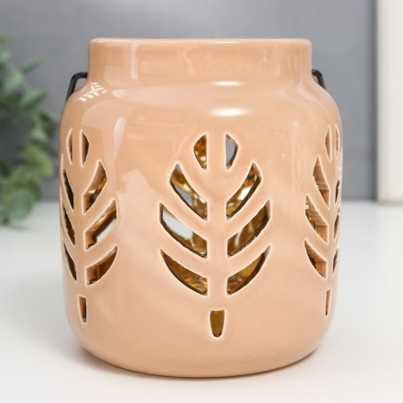 Ceramics candlestick for 1 candle "Lantern. Leaves" inside gold Mix 11.5x9.5x9.5 cm-3