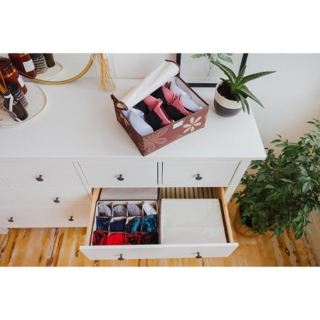A set of organizers for storing linen with a leaf lid, 3 pcs, 32 × 24 × 12 cm, brown color-1
