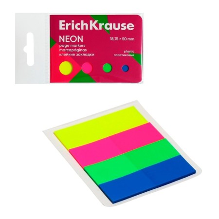 Bookmarks with adhesive edge layers. 18.75x50 mm, Erichkrause "Neon", 100 sheets, 4 colors-1
